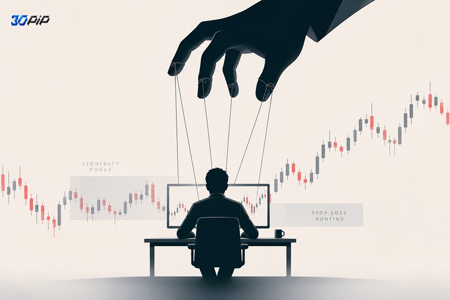 کنترل معاملهگر توسط بازیساز بازار با نمایش استاپ هانتینگ و استخرهای نقدینگی